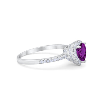 Halo Art Deco Heart Promise Ring Simulated Amethyst CZ 925 Sterling Silver